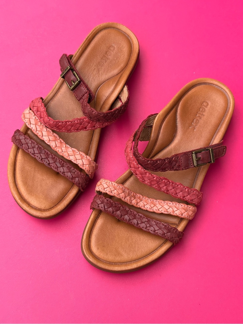 Aetrex Brielle Red Braided Leather Comfort Slide Arch Support Sandal NWOB EU 36